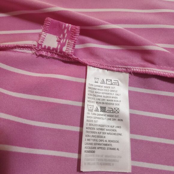 Bob Mackie Wearable Art Womens Button-Up Shirt Size 1X Pink White Lightweight - Picture 6 of 8